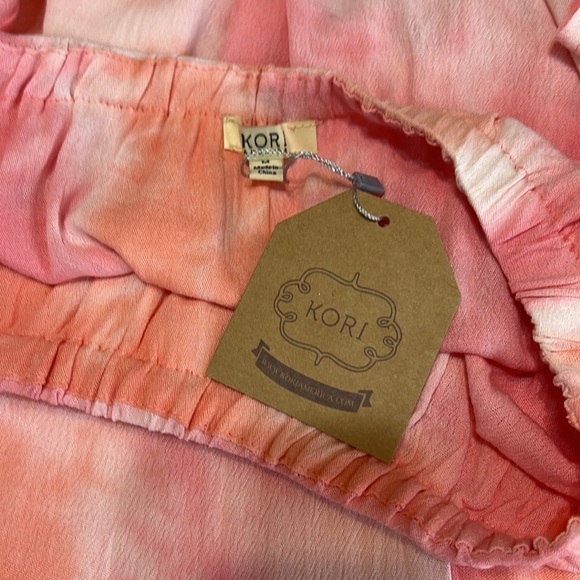 Kori Tie Dye Woven Tube Top Ruffle Jumpsuit  Pink & Peach NWT - Sz M - Picture 5 of 7